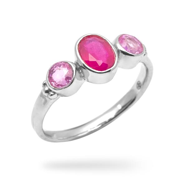 Silver Ring rubis, tourmaline Dalila